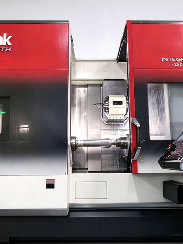 Mazak INTEGREX i-250H mill-turn center machining an aluminum robotic arm tube