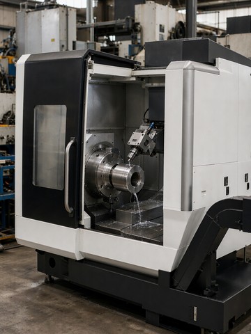 Mazak INTEGREX turn-mill center turning a 316 stainless steel sensor housing body