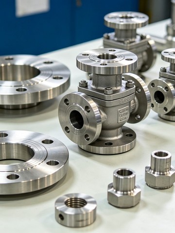 Machined stainless steel flanges, valve bodies and connectors for oil and gas pipelines