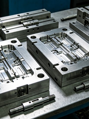 Polished mold core inserts and slide components on an inspection surface