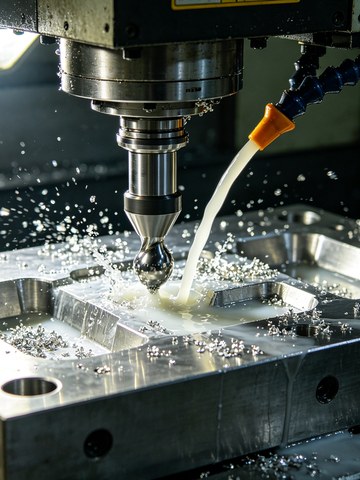 Generated image of machined tool steel insert components on a workbench