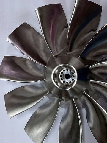 Blade profile and hub of a 7075-T6 impeller after finish machining
