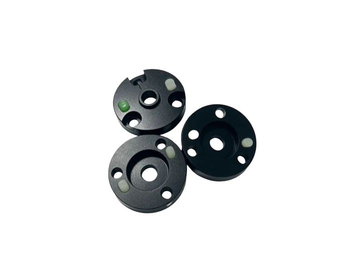 Adapter Valve Plate, 6061-T6 Black Anodized Disc with Pressed Dowels, view 2