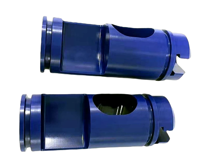 Blue acetal valve trim, rear end detail
