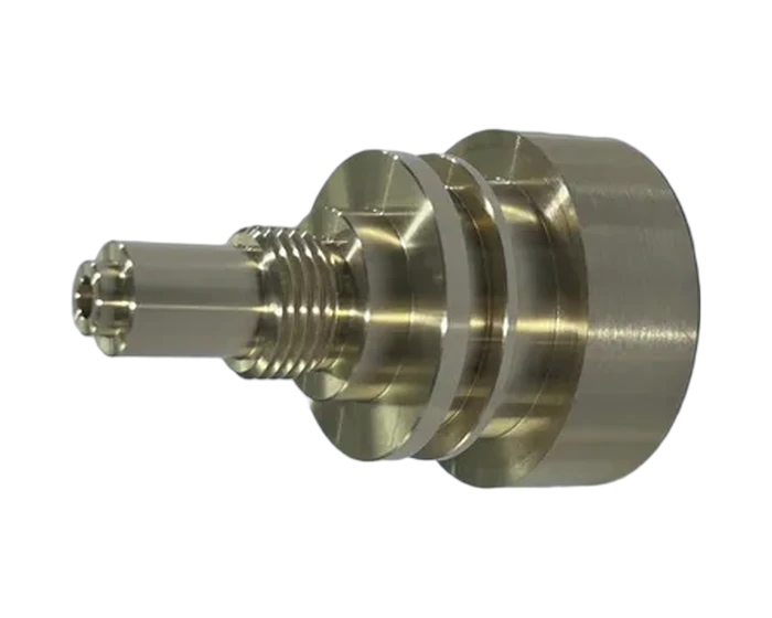 Brass flow control adapter, stepped shoulder detail