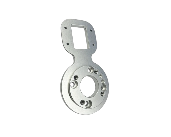 Dual Core Figure 8 Transition Flange Plate, Silver Anodized Aluminum, view 2