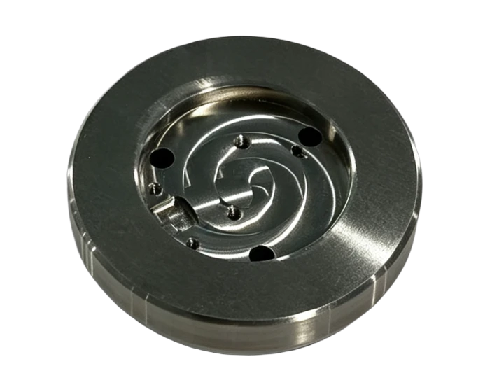 1J79 magnetic shield support bracket, top face with swirl pocket