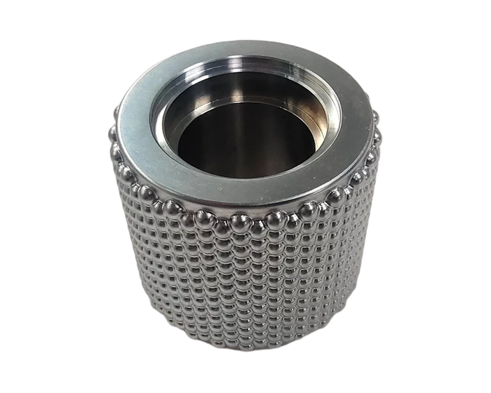 Knurled Stainless Steel Roller with Hemispherical Stud Array and H7 Bore