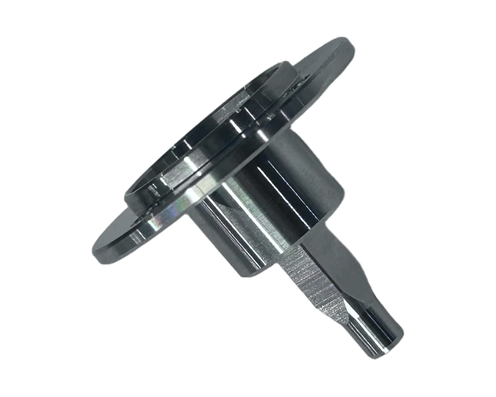 Module interface end cap, side view with stepped tube port