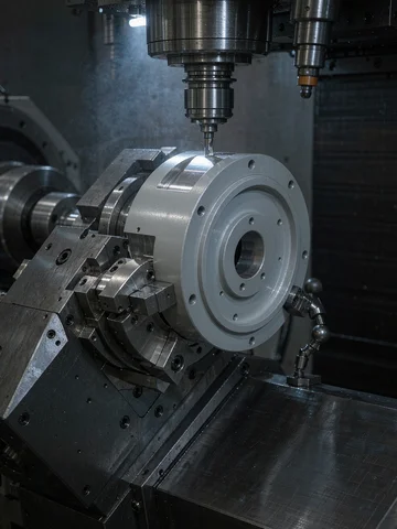 Five-axis finish machining of a 7075-T6 robot joint housing body