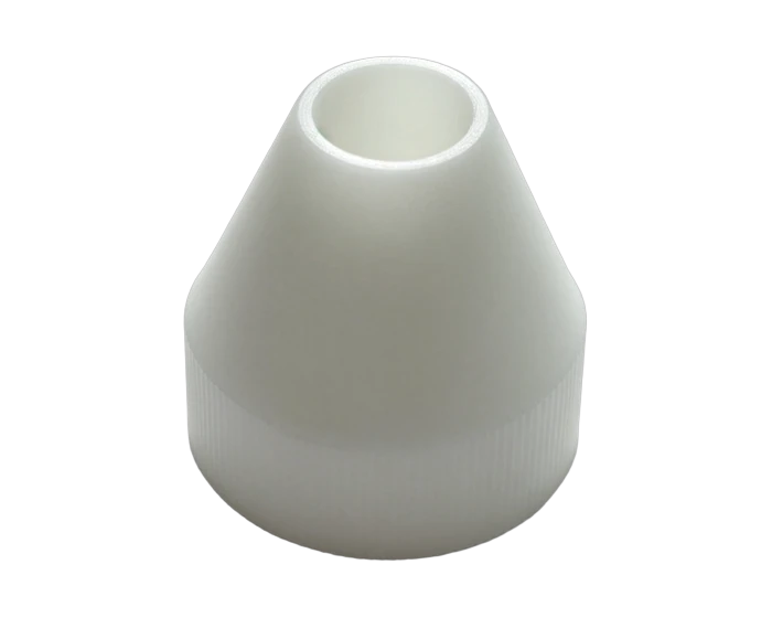 White acetal POM end head, conical profile view